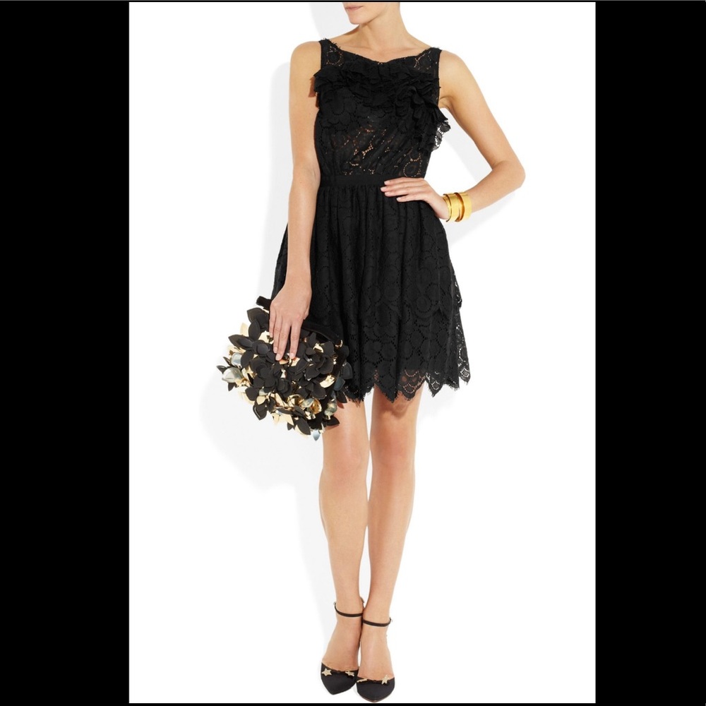 Nina Ricci Eyelet A-line Lace Ruffle Mini Dress - Picture 4 of 9